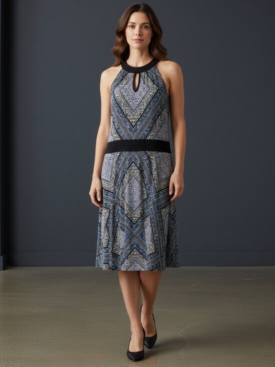 le chateau Dresses & Skirts - le chateau Black and Blue Printed Halter Midi Dress